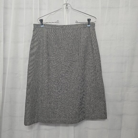 Vintage Tan Jay Skirt Black Houndstooth Wool A-Line Classic Office Preppy 14 - Picture 1 of 11